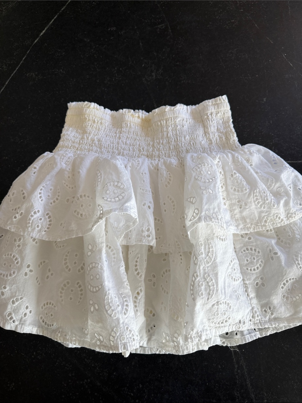 White Eyelet Tiered Smocked Swim Coverup Skirt